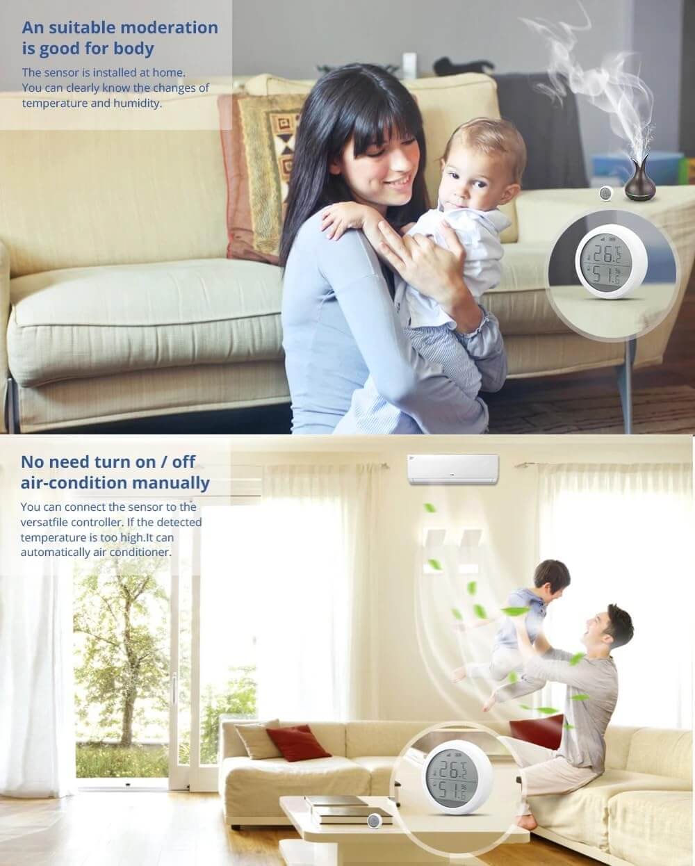 Wireless Temperature & Humidity Sensor with LCD Screen Display, Works With Tuya Zigbee - Imported from UK