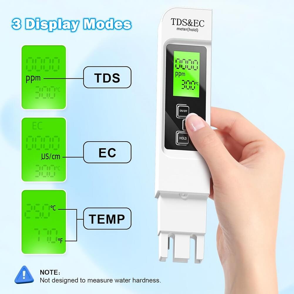 TDS EC & Temperature Meter, Digital 3-in-1 Water Tester, Easy to Use Water Purity Tester (Container Product Without Box) - Imported from UK