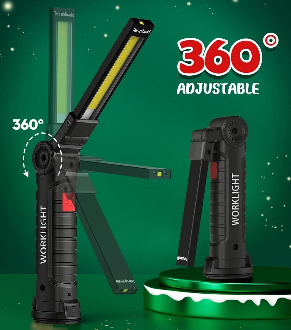 Coquimbo Work Light, Rechargeable 360° Rotatable LED Torch with Magnetic Base & Hook (2 Pack) - Imported from UK