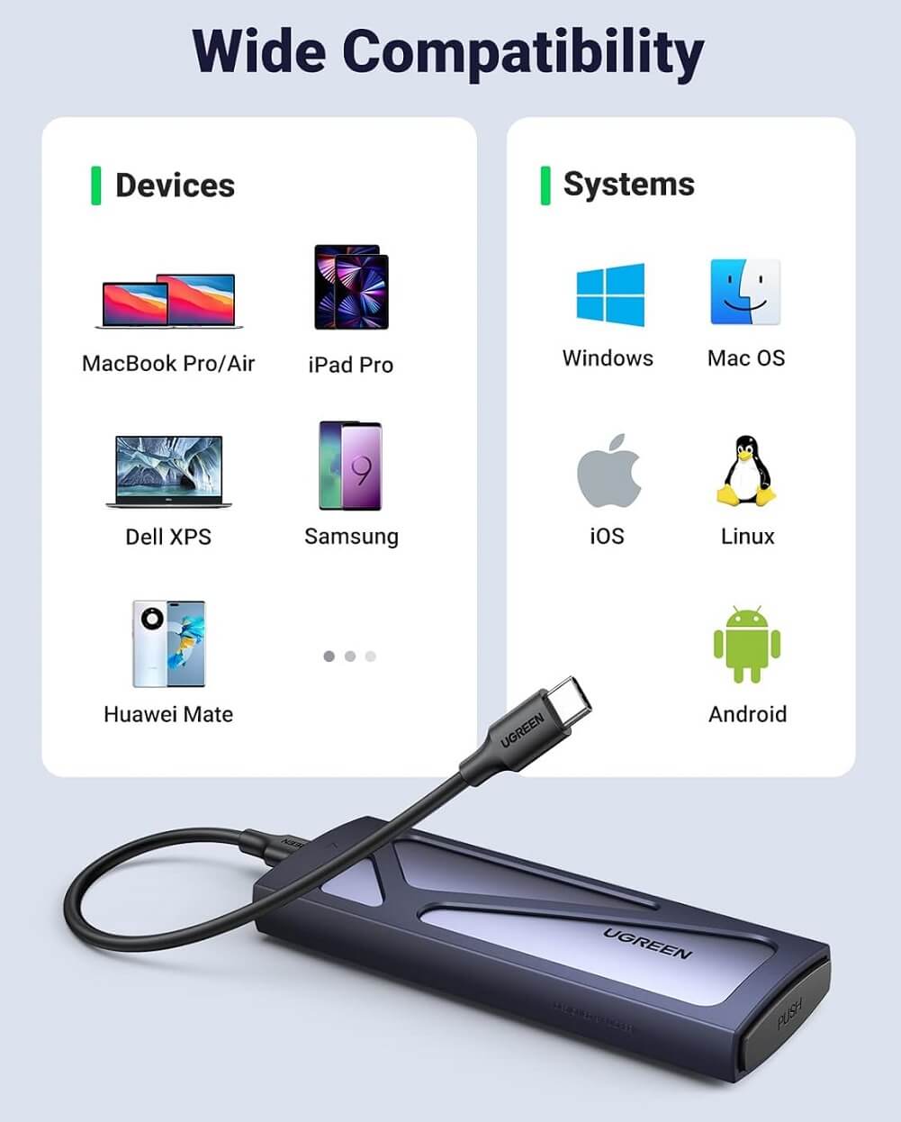 UGREEN M.2 NVMe SSD Enclosure, Tool-Free 10Gbps M2 SSD Enclosure with USB 3.2 Gen2, Supports M & B&M Keys & Size in 2230/2242/2260/2280 SSDs - Imported from UK