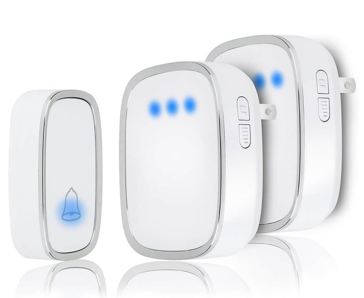 TECKNET Wireless Doorbell (2 Receivers 1 Transmitter), Waterproof Door Bell with 36 Melodies 4 Volume Levels 1000ft Range LED Indicator for Home Classroom Office & More - Imported from UK