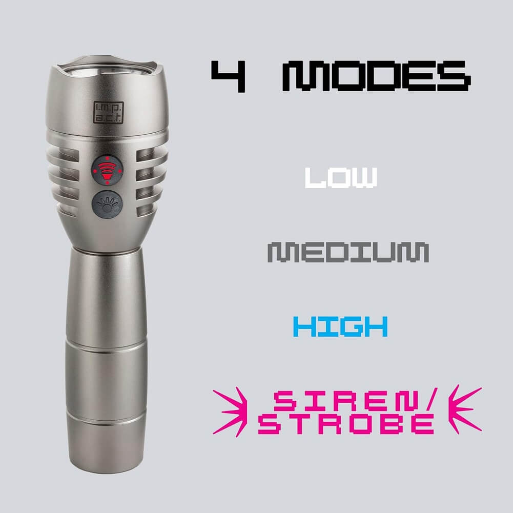 Defender Impact Personal Alarm Torch, 12000 Lumens, USB Rechargeable 130db Siren Dual Function Tactical LED Torch, High Powered White LED CREE (Container Product Without Box) - Imported from UK