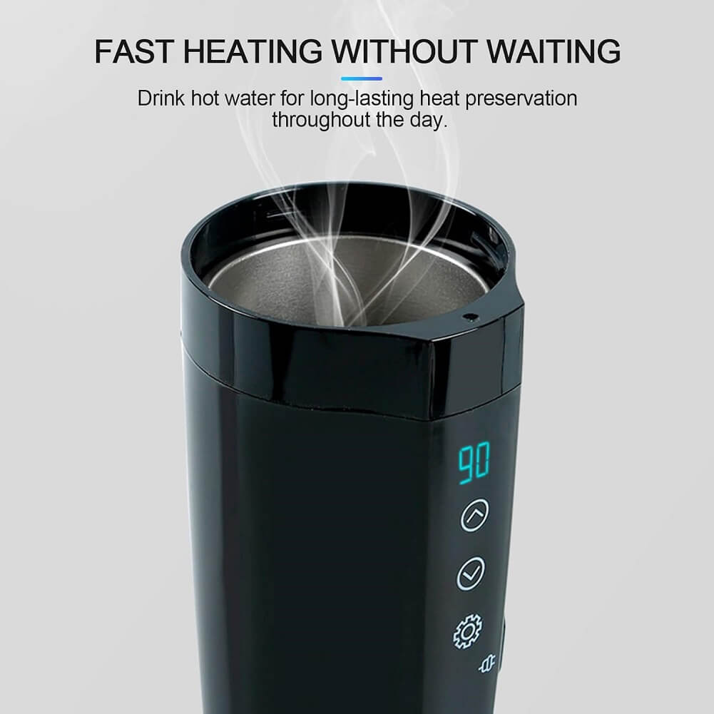 NESTCHAO 12V/24V Smart Heating Mug/Cup, 400ml 70W Electric Stainless Steel Smart Temperature Control Travel Mug Warmer with LCD Display - Imported from UK