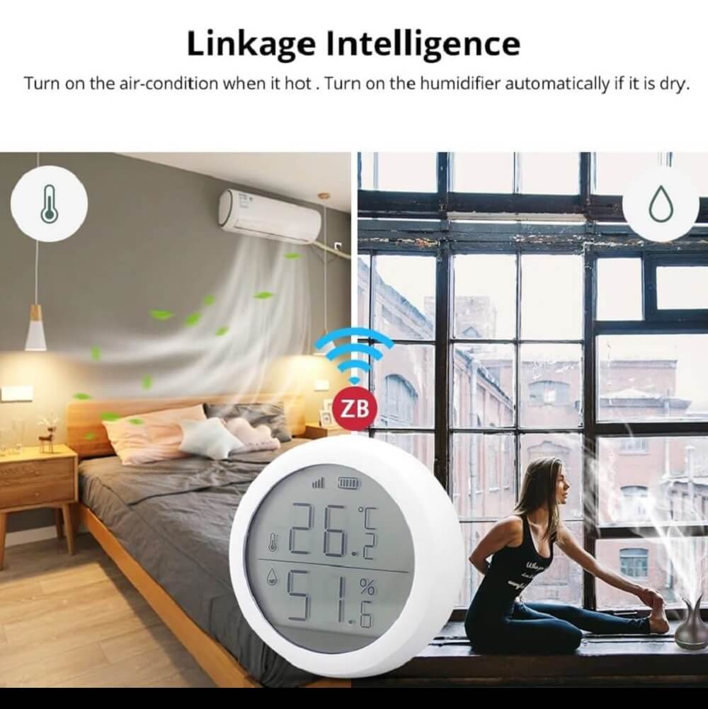 Wireless Temperature & Humidity Sensor with LCD Screen Display, Works With Tuya Zigbee - Imported from UK