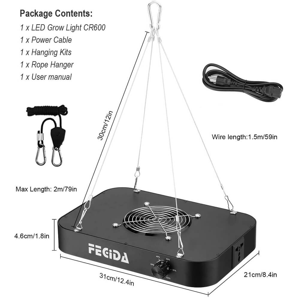 FECiDA 120W Dimmable Grow Tent Light UV-IR Included Ideal Full Spectrum LED for Indoor Plants Daisy Chain Function & Quiet Build-in Fan - Imported from UK