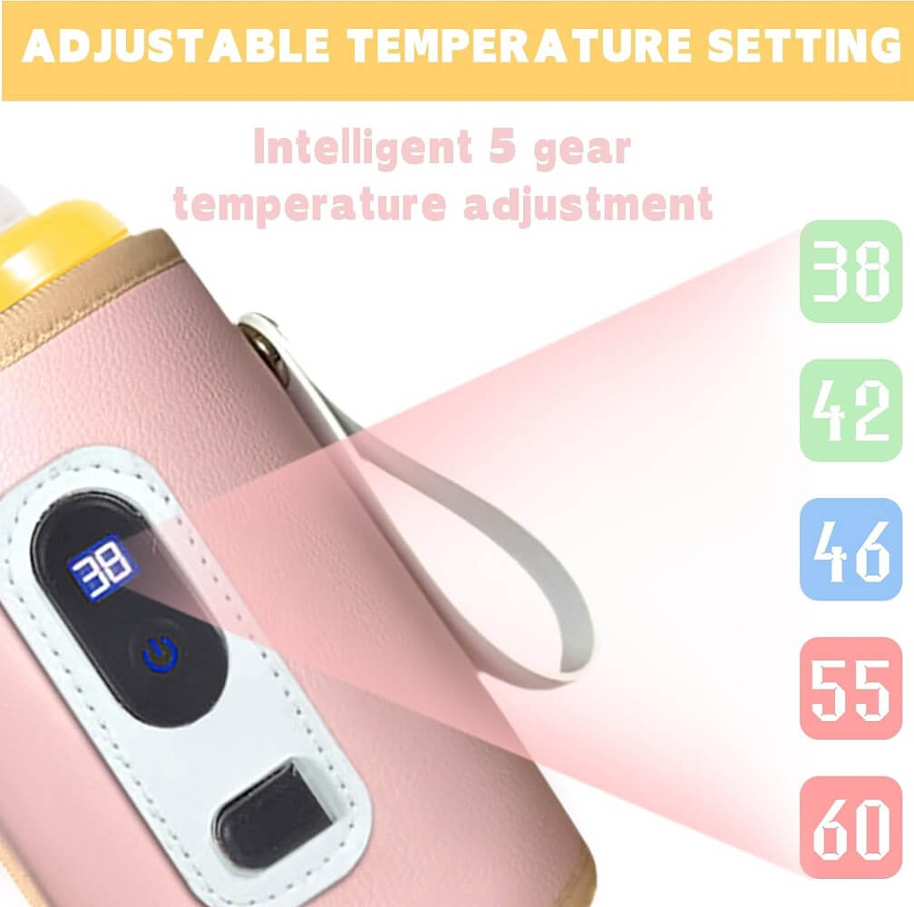 Digital Baby Bottle Warmer, Portable Baby Fagging Jacket USB 5 Gears Adjustable Temperature with LED Display For Breastmilk & Formula For Night Feeding & Outdoor  - Imported from UK