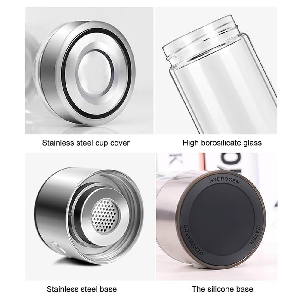 Hydrogen Water Generator Bottle, Portable Rechargeable Hydrogen Water Ionizer Machine, 420ml Hydrogen Rich Water Glass Health Cup for Home Travel (Container Product Without Box) - Imported from UK