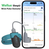 Wellue SleepU Wrist Pulse Oximeter, Wearable Oxygen Monitor with Finger Sensor with Smart Reminder for Low O2| SpO2 & Pulse Rate Recording Continuously, Free Shareable APP & PC Report - Imported from UK