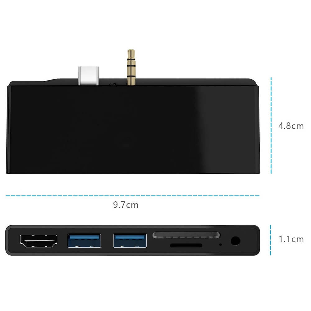 Microsoft® Surface go Dock 6 in 2 HDMI Adapter Hub dual USB 3.0 5Gbps & SD Micro SD/TF Card Reader,  USB C to HDMI 4K@60Hz 3.5mm Audio/Mic Jack Type C Combo Docking station Data hub - Imported from UK