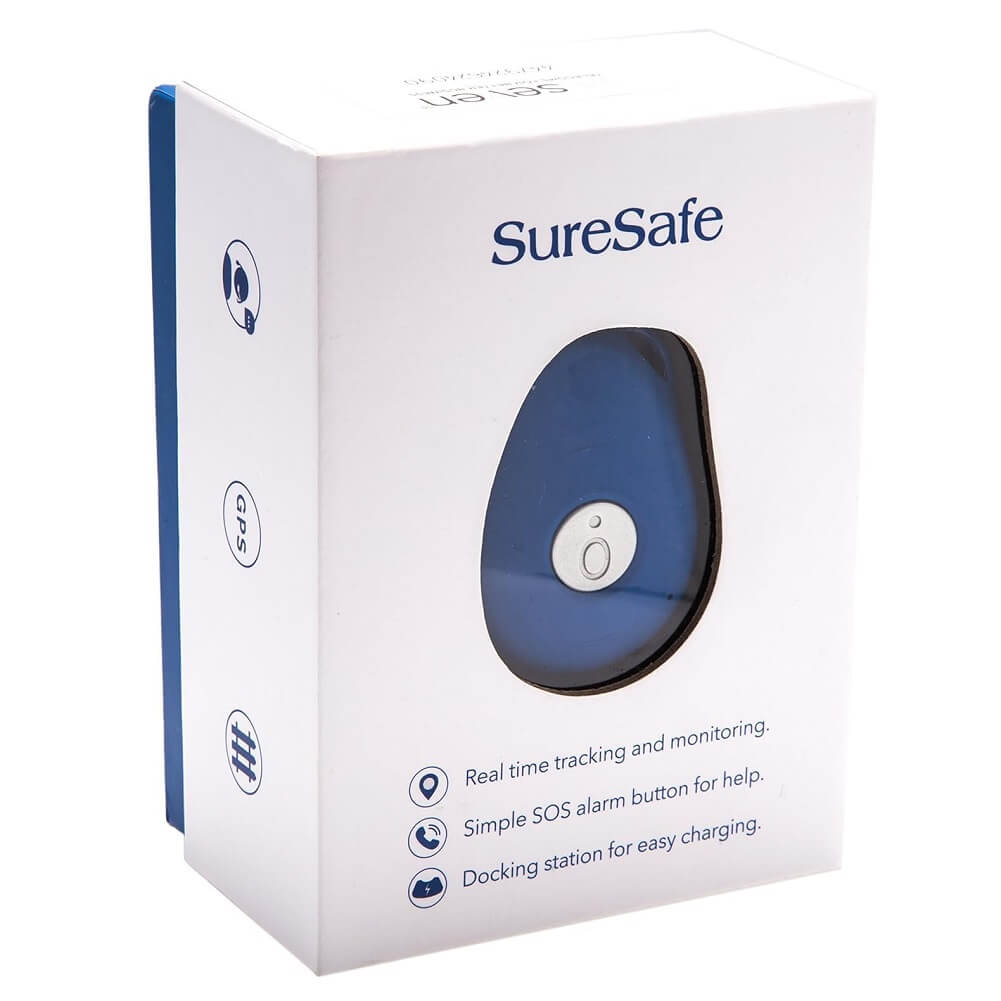 SureSafe GO Personal Fully Mobile GPS Tracking, GPS Tracking Alarm, Fall Detection, Water Resistant with Wristband, Belt Clip & Lanyard - Imported from UK