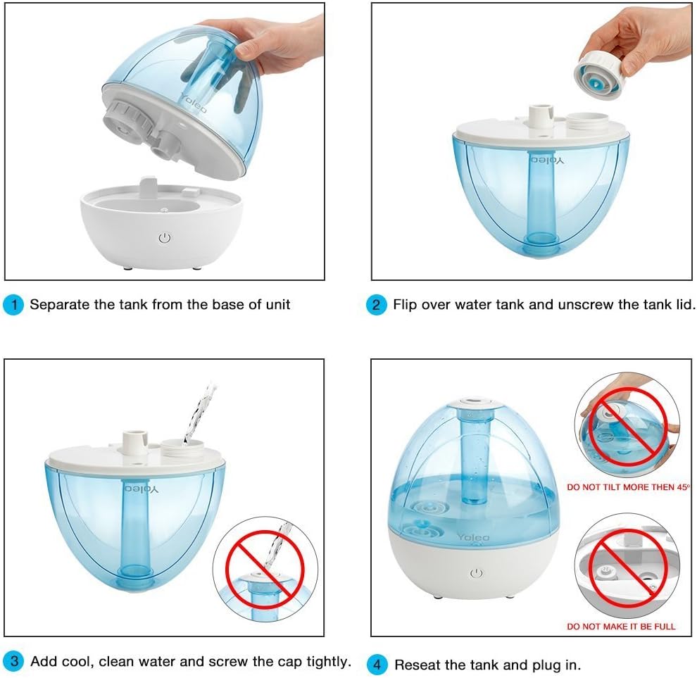 YOLEO 1800ml Ultrasonic Cool-Mist Humidifier Whisper-Quiet Automatic Shut-off with Night Light, High Output, Ultra Quiet, Large Capacity Vaporizer - Imported from UK