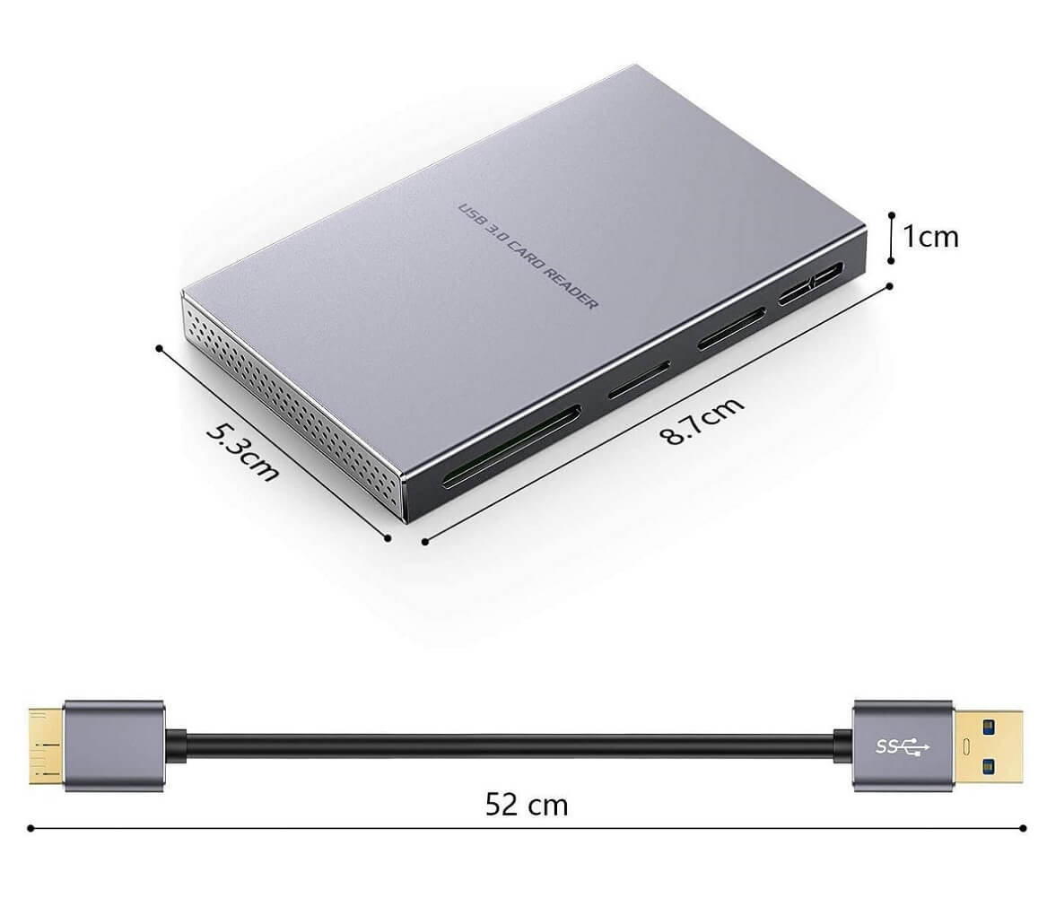 GIKERSY Aluminium Alloy Super Speed USB 3.0 5-in-1 Card Reader with Parallel Read USB Adapter for MS, CF, Micro SD, SDXC, M2 - Imported from UK