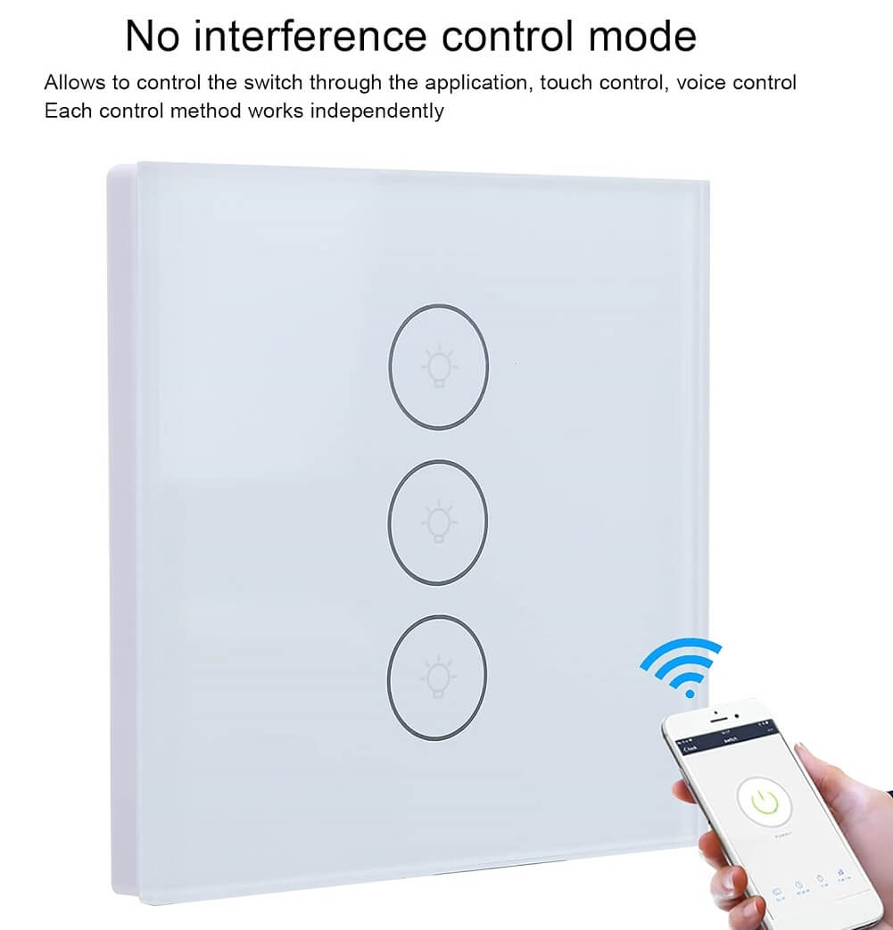 Smart WiFi Touch Light Switch, APP Remote Control 3 Gang Smart Wall Switch, Works With Alexa Google Home & Echo - Imported from UK