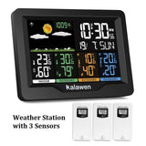 Kalawen Weather Station with 3 Outdoor Sensors, Wireless Indoor Outdoor Weather Forecast Station with Color LCD Display Alarm Clock Barometer Temperature Humidity Monitor - Imported from UK