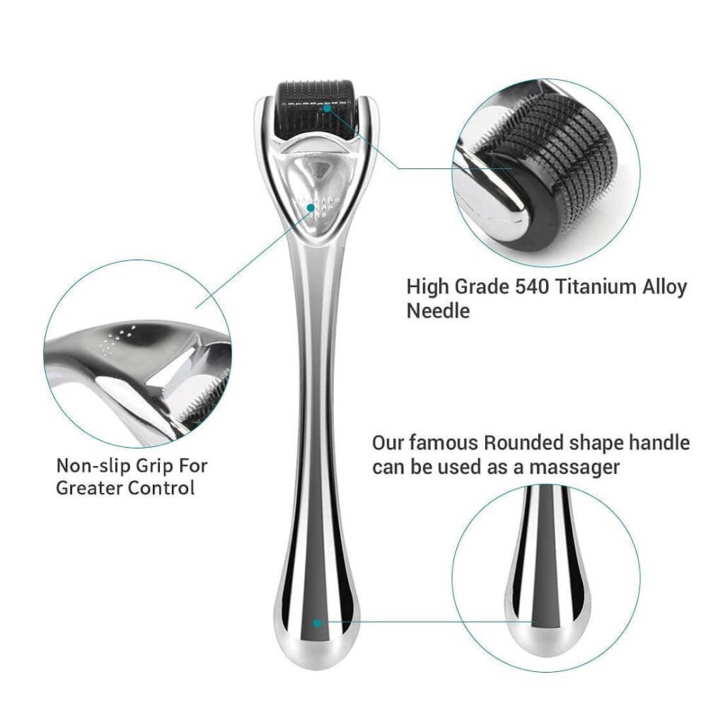 Derma Roller System Titanium 540 Needles 0.30mm + Storage Case, Micro Needling Roller for Skin Rejuvenation Anti Ageing Wrinkle Facial & Scalp Treatment, Promotes Hair Growth & Improves Skin Vitality - Imported from UK