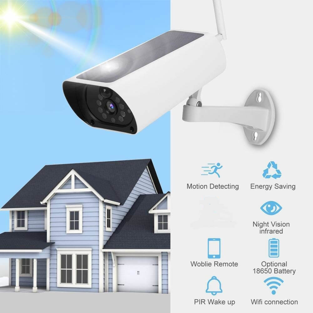 WiFi Solar Powered Bullet Camera, 1080P Outdoor Security Camera with 2 Antennas, Night Vision  Function, TF Card Storage, IP66 Waterproof - Imported rom UK