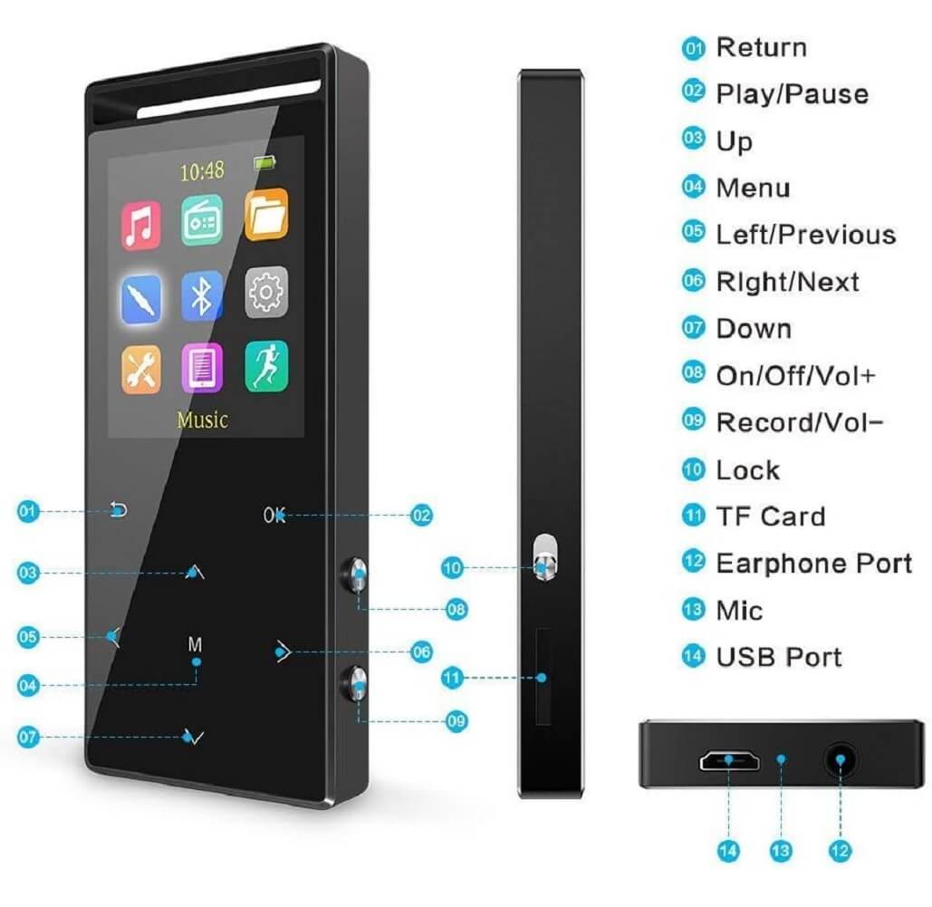Newiy Start K188 Bluetooth MP3 Digital Music Player, 8GB Hi-Fi Lossless Sound Music Player with FM Radio, Voice Recorder, Date & Time Function, TF Card Supported - Imported from UK
