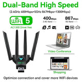 USB WiFi Adapter, Dual Band 1300Mbps Wireless Network Adapter, Driver Free WiFi Dongle Signal Receiver for PC Windows 11/10/8.1/8/7 (Amazon Container Product Without Box) - Imported from UK
