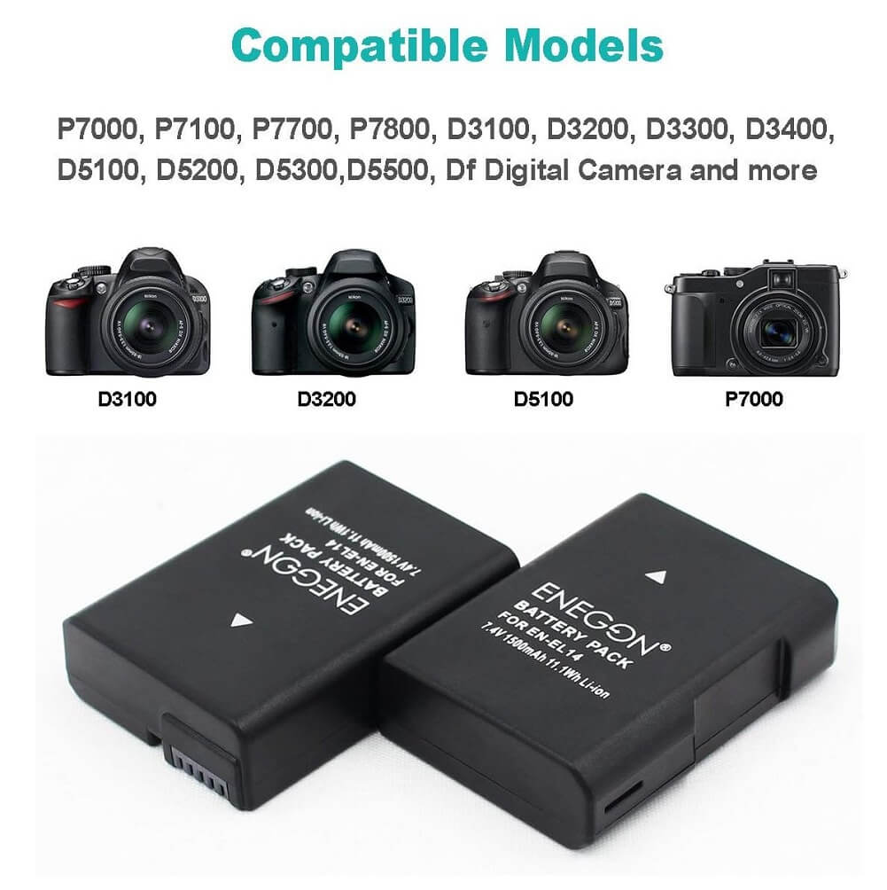 ENEGON EN-EL14/14a Li-ion Battery Charger Set 2x 1500mAh Battery & Rapid USB Charger Kit for Nikon - Imported from UK