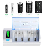 BONAI LCD Universal Battery Charger with Discharge Function for AA, AAA, C, D Ni-MH Ni-CD Rechargeable Batteries with AC Adapter - Imported from UK