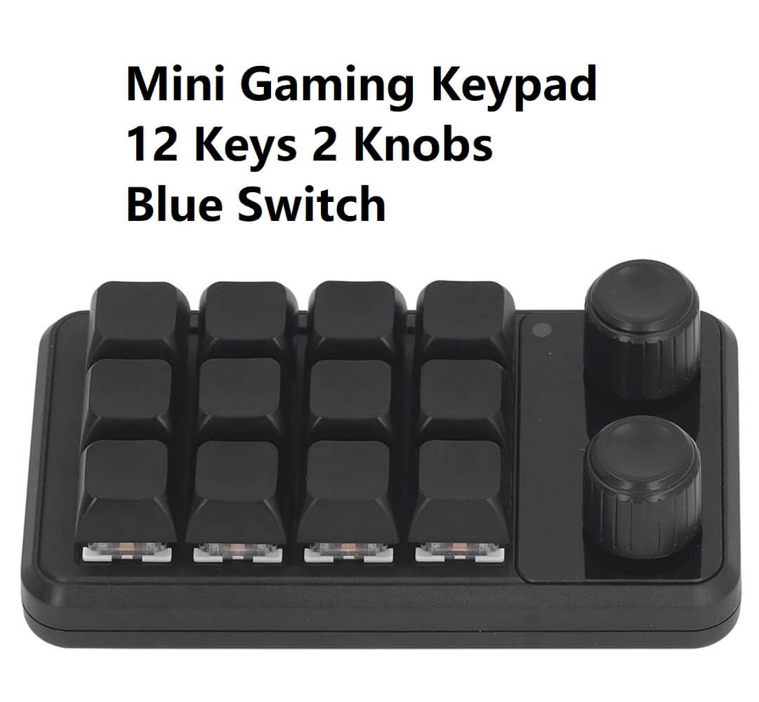 Energy Fort Mini Gaming Keypad, 12 Keys 2 Knobs Blue Switch Programming Macro Pad with RGB Light for Industry Multiple Customization Supported - Imported from UK