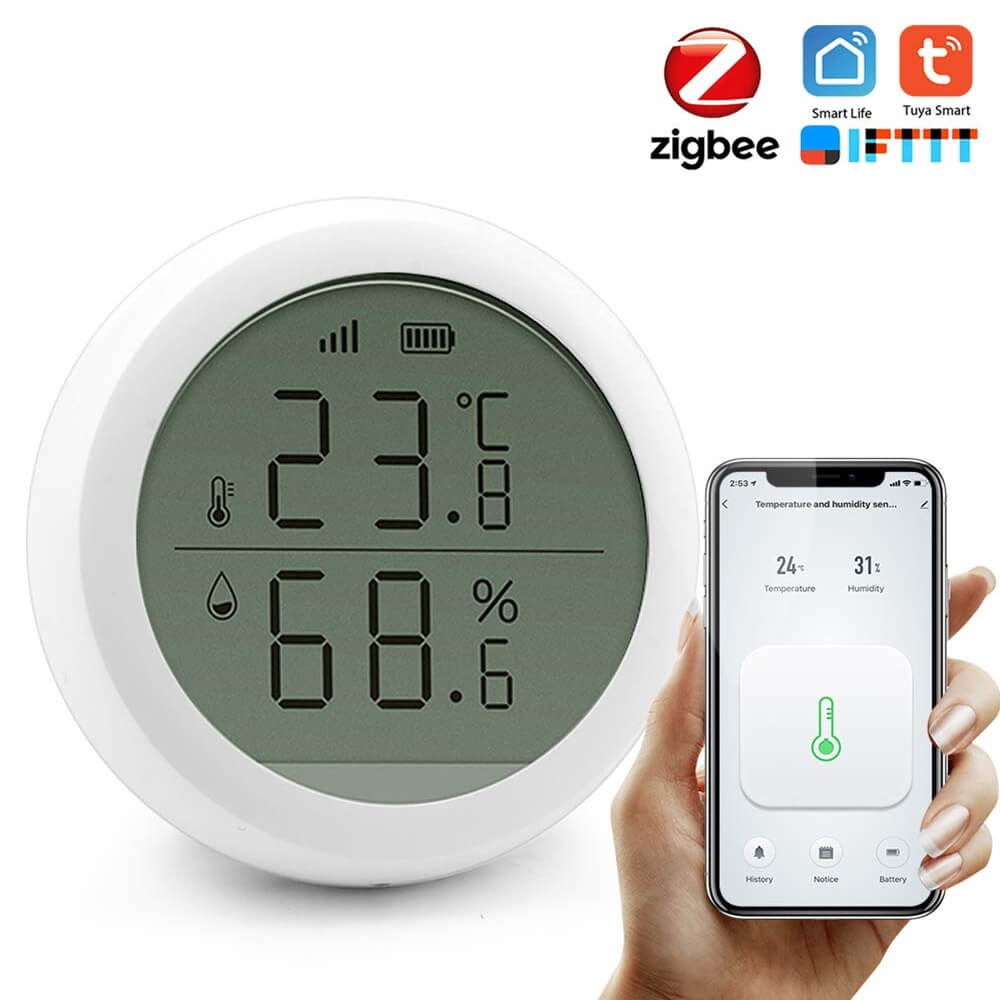 Wireless Temperature & Humidity Sensor with LCD Screen Display, Works With Tuya Zigbee - Imported from UK