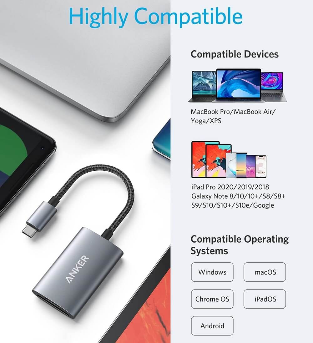 Anker USB-C SD 4.0 Card Reader PowerExpand+ 2-in-1 Memory Card Reader for SDXC, SDHC SD MMC RS-MMC Micro SDXC Micro SD Micro SDHC Card UHS-II & UHS-I Cards - Imported from UK