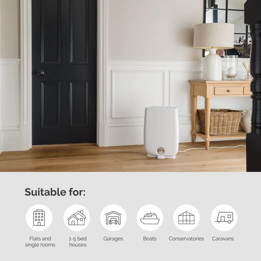 Meaco DD8L 8L/Day 650W Desiccant Dehumidifier with 3 Speed, Anti-Bacterial Continuous Drainage for Damp Condensation & Laundry Drying (Container Product Without Box) - Imported from UK