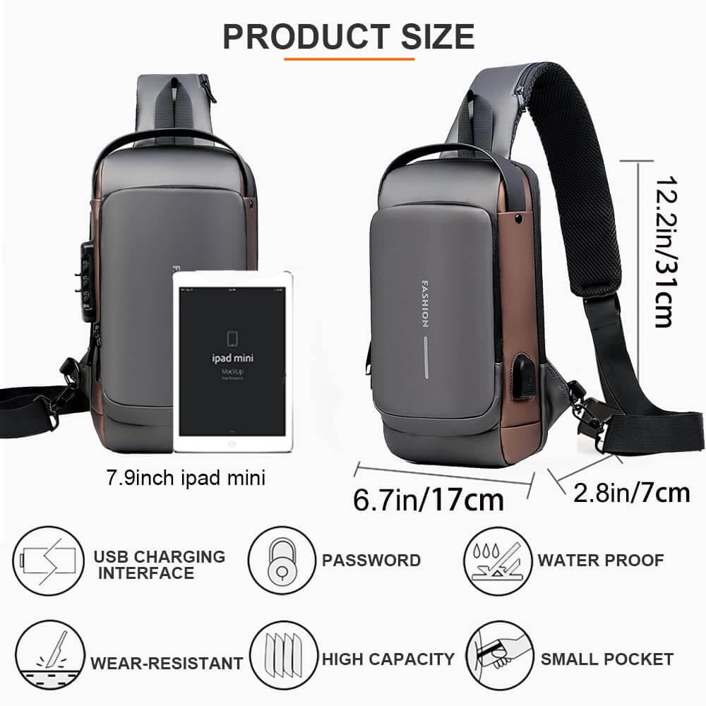 New Fashion Anti-Theft Sling USB Shoulder Bag With Password Lock Waterproof Anti-Scratch Crossbody Unisex Bag - Imported from UK