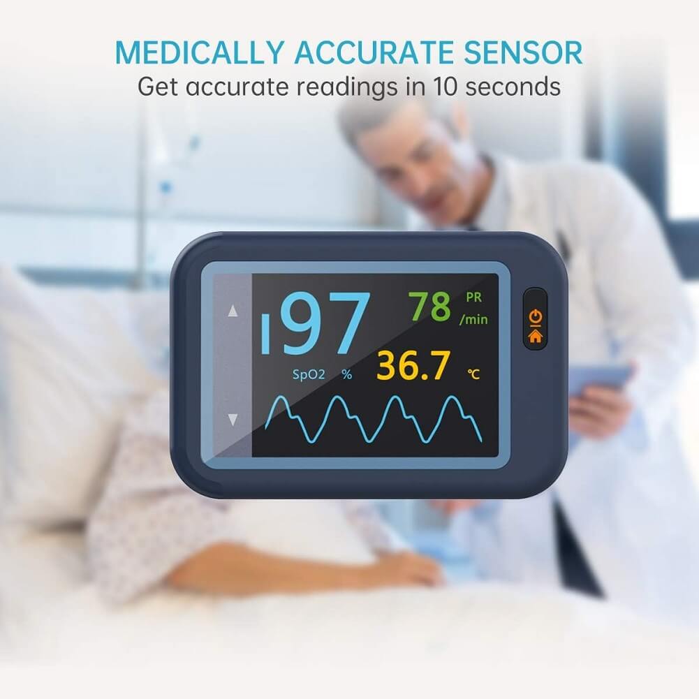 Wellue Checkme™ Pod Wireless Pulse Oximeter with Thermometer, Continuous Monitoring of SpO2 & Body Temperature, Rotatable Touchscreen, APP for Android & iOS - Imported from UK