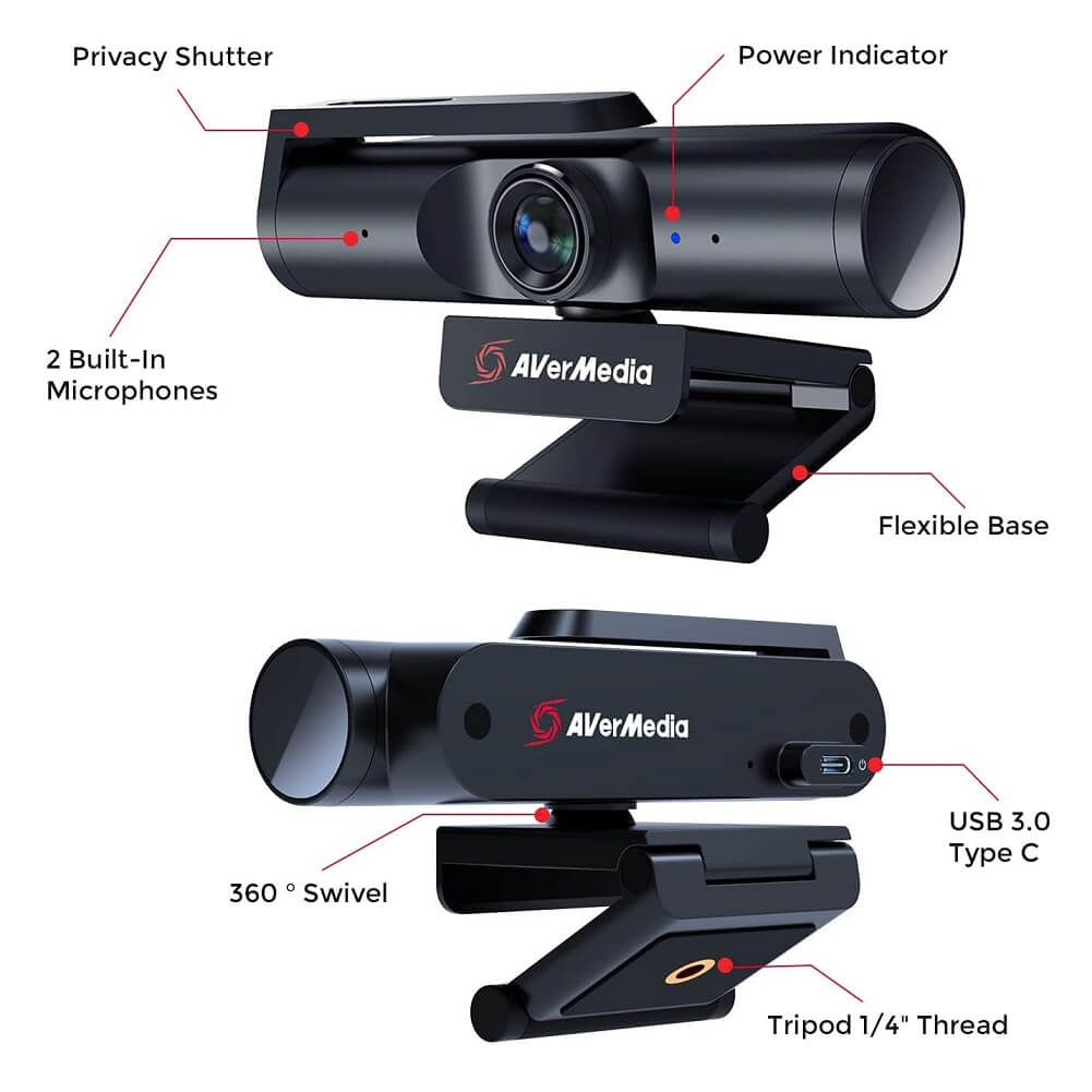 AVerMedia PW513 Live Streamer 4K Ultra HD Webcam for Streaming, Gaming & Conferencing Noise Cancellation, 94° Wide Angle, Works With CamEngine, Teams, Zoom, OBS, for PC/Mac, TAA/NDAA Compliant - Imported from UK