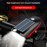 Solar + USB Charging Bike Headlight with Horn, High Brightness Waterproof LED Bicycle Light with 3 Lighting Modes - (Container Product Without Box) - Imported from UK