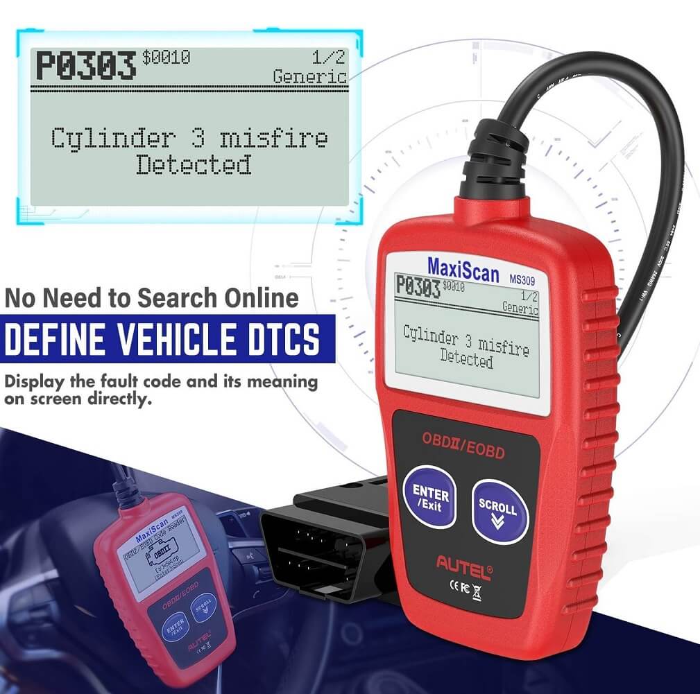 Autel MaxiScan MS309 OBD2 Fault Code Reader Scanner, Read/Clear Codes, View Freeze Frame Data, OBDII Auto Diagnostic Tool - (Container Product Without Box) - Imported from UK