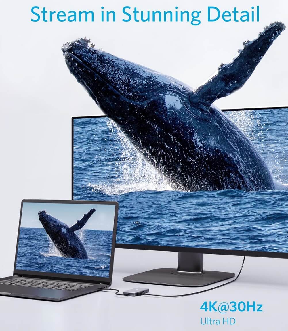 Anker PowerExpand+ 7-in-1 USB-C PD Media Hub with 4K HDMI 100W Power Delivery USB-C & 2 USB-A 5 Gbps Data Port microSD / SD Card Reader - Imported from UK