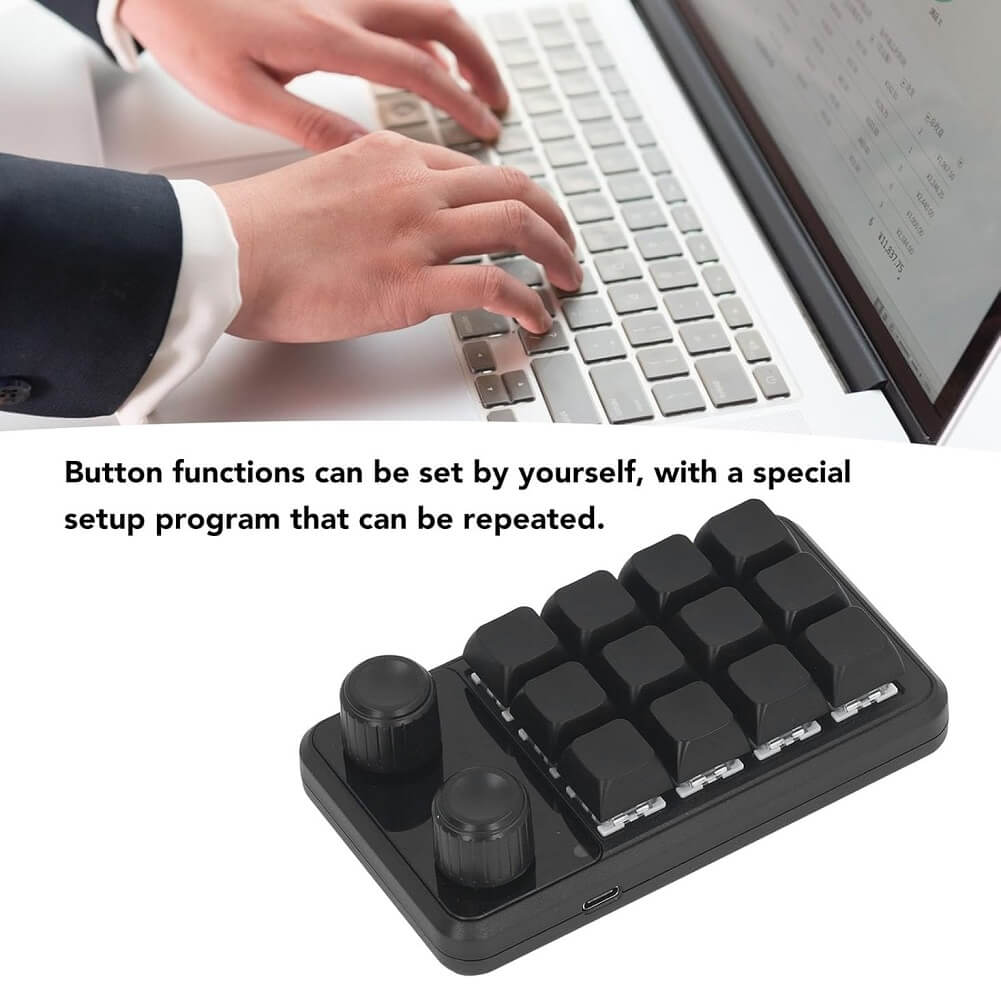 Energy Fort Mini Gaming Keypad, 12 Keys 2 Knobs Blue Switch Programming Macro Pad with RGB Light for Industry Multiple Customization Supported - Imported from UK
