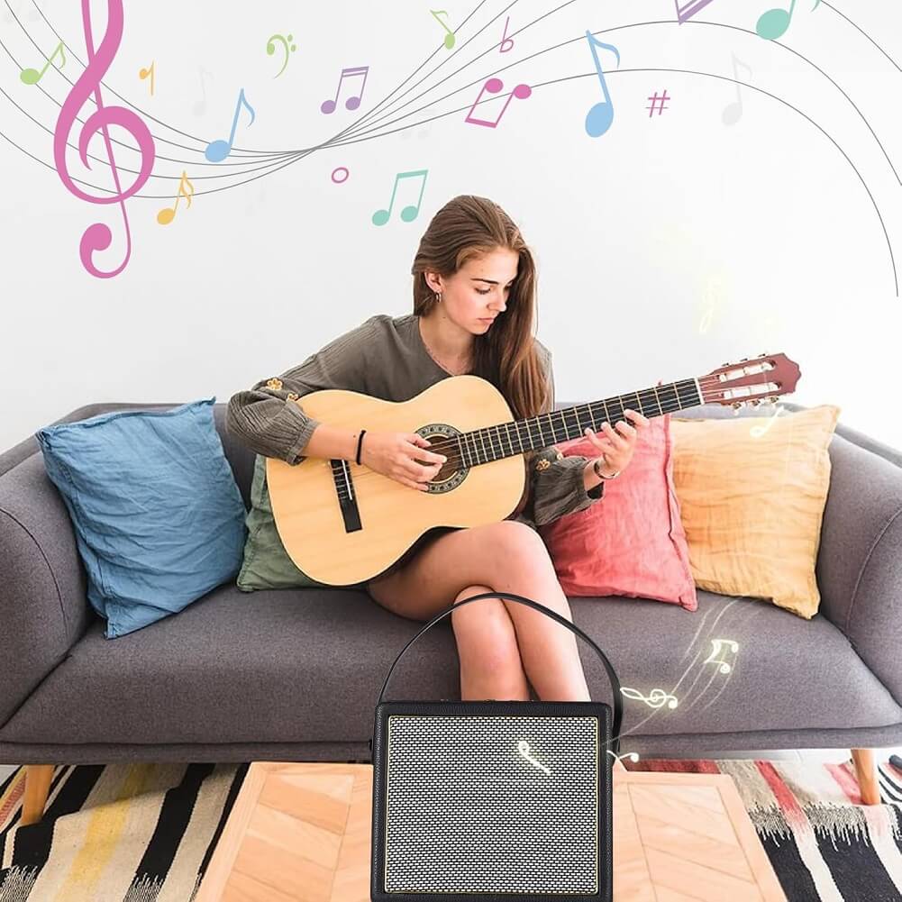 Rowin 30W Electric Guitar Multifunctional Amplifier with OTG BT Function, Rechargeable Portable Acoustic Guitar Amp Reverb Chorus Effect REC Microphone Inputs Aux In Headphone Jack - Imported from UK