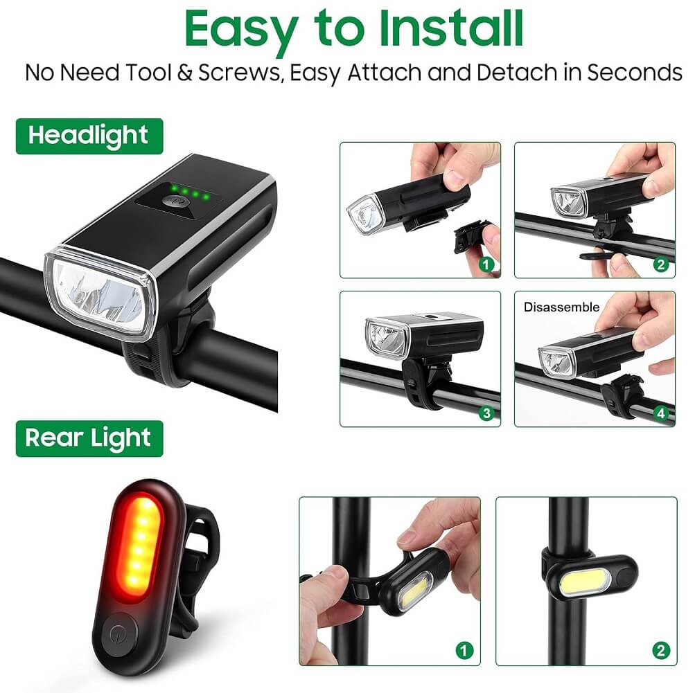 Omeril 1200 Lumens Bike Light Front & Rear Powerful LED Bike Light Set USB Rechargeable Anti-Glare Beam Security Cycling Lights IP65 Waterproof MTB Cycle Lights Mountain Bike Accessories - Imported from UK