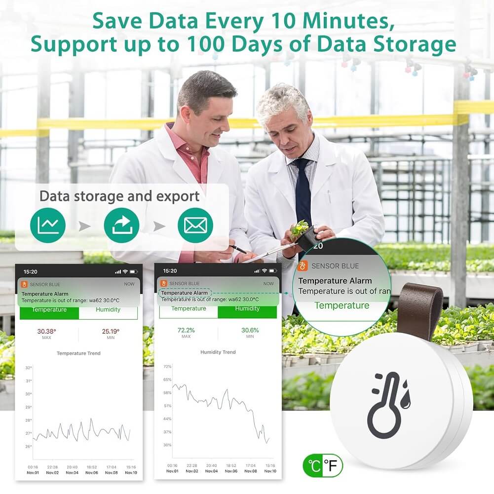 SensorBlue Bluetooth Thermometer Hygrometer, Mini Wireless Humidity Temperature Sensor with Data Export & Alert, Temp Humidity Monitor (Pack of 2) - Imported from UK