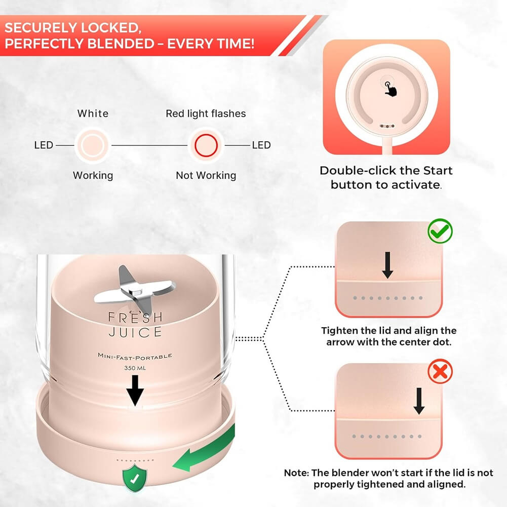 Portable Mini Blender, 350ml 1400mAh USB Rechargeable Multifunctional Personal Juicer Cup for Making Fruit Juice, Milkshakes & Smoothies for Travel, Office, Gym with Extra 1 Blender - Imported from UK