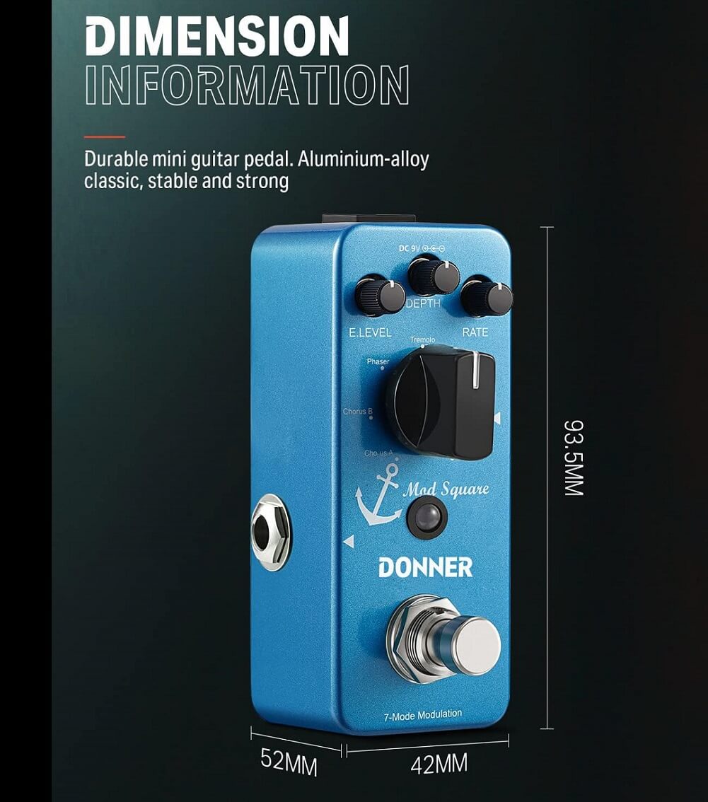 Donner Mod Square Guitar Effect Modulation Pedal, Chorus Phaser Tremolo Flanger Rotary Vibrato 7 Modulation Modes, True Bypass - Imported from UK