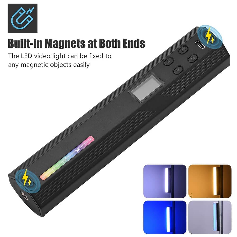 CAMOLO W200 LED RGB Video Light, 360° Portable Magnetic Photography Camera Light with Bi-Color CCT Mode, CRI 95+ 2500-9000K, 20 Color Effects, 3000mAh Battery, Type C Rechargeable - Imported from UK