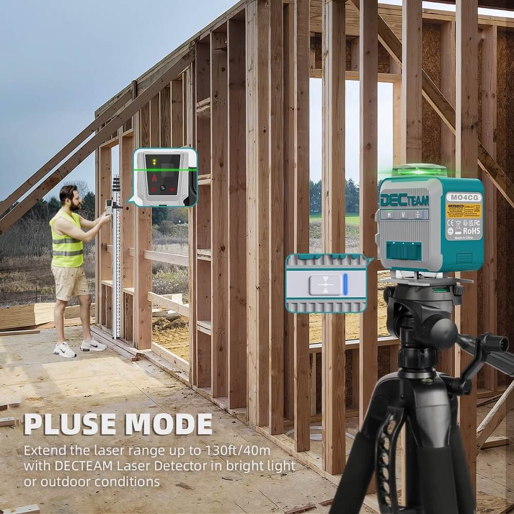 DECTEAM 4D 16 Lines Self-leveling Laser Level, 4 x 360° Green Cross Line Laser Levels with Horizontal & Vertical Lines, Rechargeable Battery & Magnetic Base Included - Imported from UK