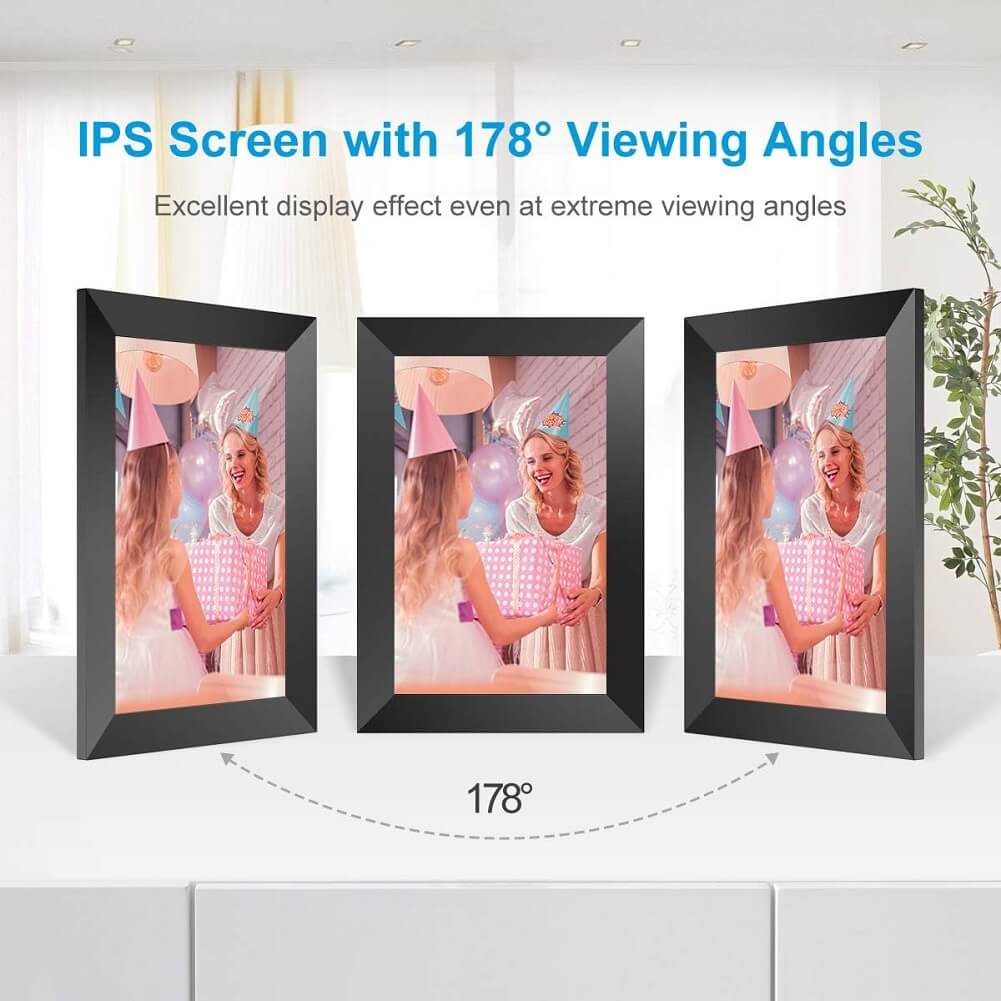 PODOOR 10.1" WiFi Digital Photo Frame, Touch Smart Electronic Picture Frame 1280 x 80 with 16GB Memory Automatic Rotation Adjustable Brightness iOS & Android App - Imported from UK
