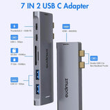 ZMUIPNG 7-in-2 USB C Hub for MacBook Air/Pro, USB-C Adapter with 4K HDMI, 2x USB3.0, Thunderbolt 3, SD/TF Card Reader (TB3) - Imported from UK
