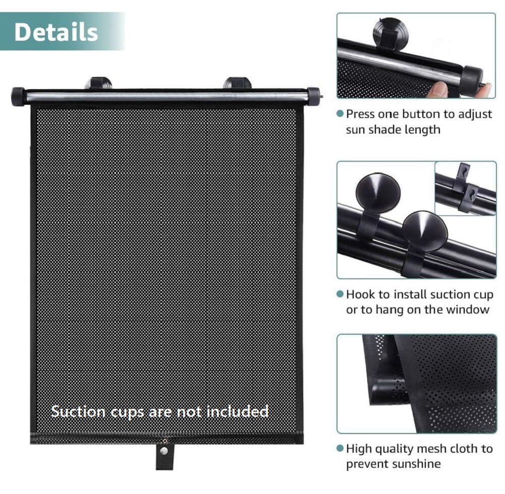 Sfee SunShades for Car Side Windows, Sun Shade Retractable Blocks Heat & UV Rays Glare Protection Roller Sunshade for Baby Kids Pets Passengers (2 Pack 15"x17") - Imported from UK