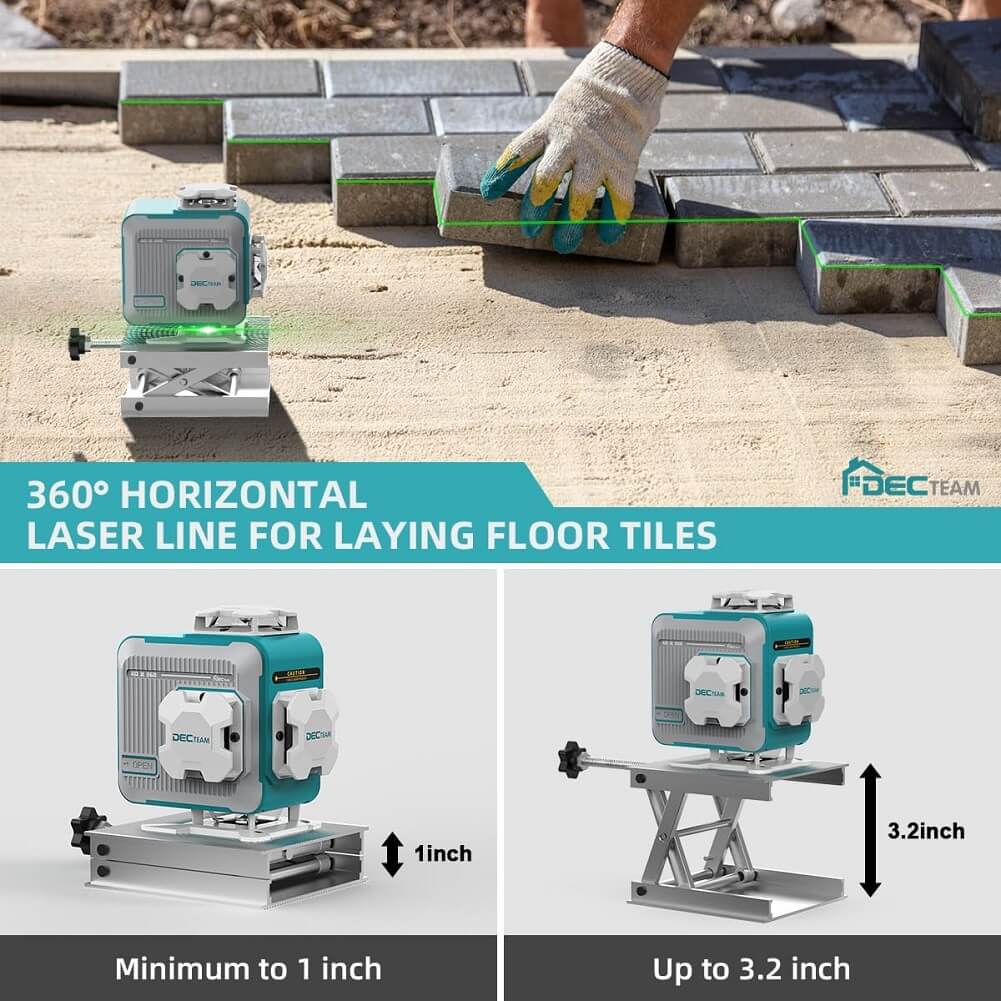 DECTEAM 4D 16 Lines Self-leveling Laser Level, 4 x 360° Green Cross Line Laser Levels with Horizontal & Vertical Lines, Rechargeable Battery & Magnetic Base Included - Imported from UK