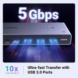 UGREEN 8K Displayport KVM Switch DP 1.4 with 4 USB 3.0 Ports (3 USB-A + 1 USB-C) Support 8K@60Hz 4K@240Hz Share 1 Monitor Keyboard Mouse USB C Hard Drive Printer, with 2 DP Cables, 2 USB A to C Cables, 5Gbps Fast Speed - Imported from UK