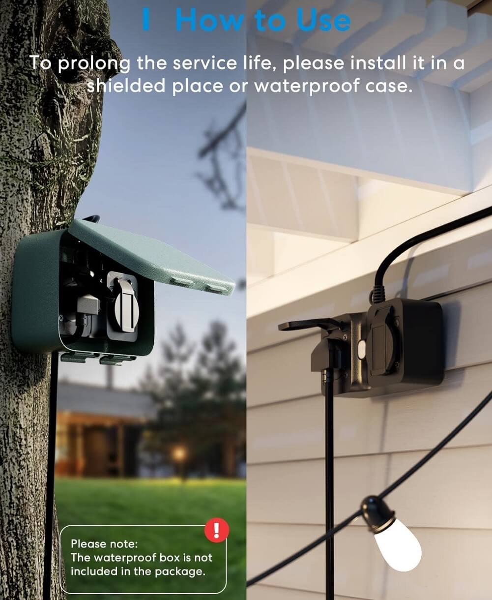 Meross Smart WiFi Outdoor Plug 10A IP64 Waterproof Plug Compatible with Apple HomeKit Alexa Google Assistant SmartThings, Voice Control, 2 Grounded Heavy Duty Outlets - Imported from UK