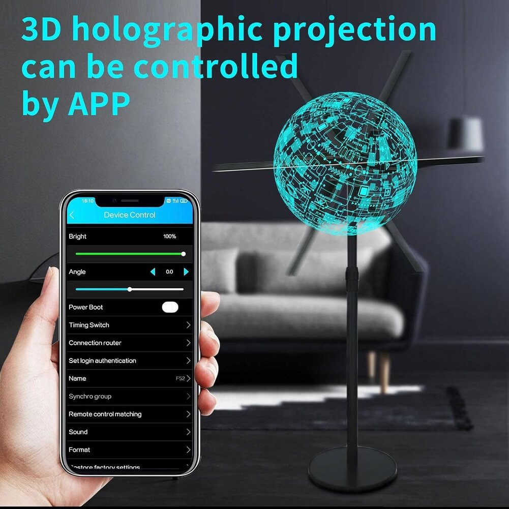 3D Holographic Advertising WiFi Fan Projector, 1532 Lamp Beads 6 Leaves & 115cm Hi-Resolution Hologram Air Imaging Rotating Suspension, Ideal for Advertising Displayer Business/Shop/Party/Events/Malls & Exhibitions,(iOS Supported)- Imported from UK