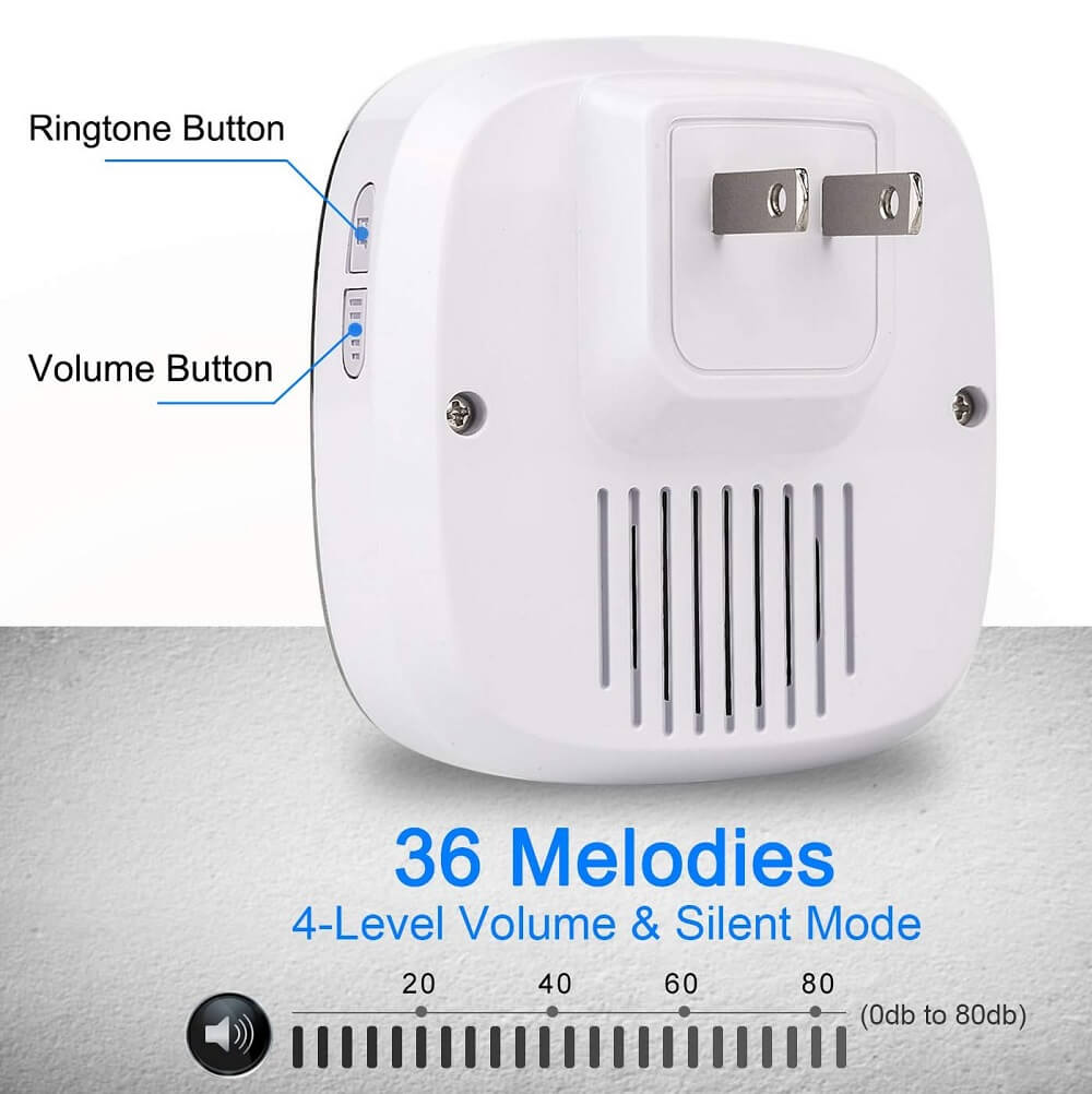 TECKNET Wireless Doorbell (2 Receivers 1 Transmitter), Waterproof Door Bell with 36 Melodies 4 Volume Levels 1000ft Range LED Indicator for Home Classroom Office & More - Imported from UK